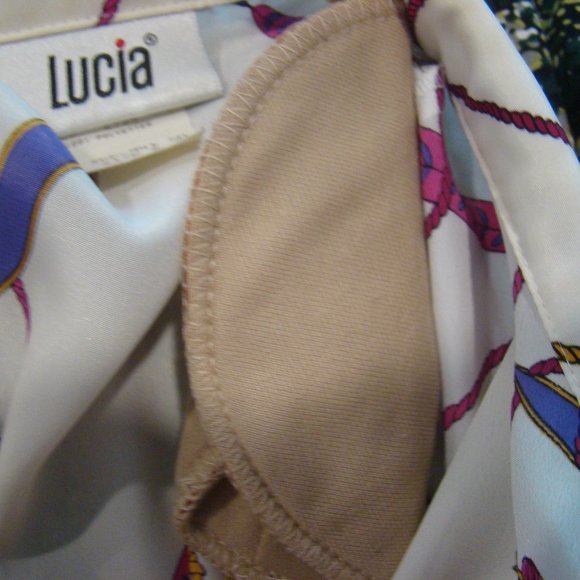 Lucia Collared Button Down Ribbons Purple White Long Sleeve Blouse Size 8 - Picture 8 of 8